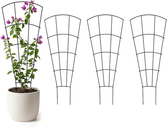 Thealyn 4 Pack 56" Metal Plant Trellis for Pots & Garden Beds, Rustproof Support for Indoor Outdoor Climbing Plants, Vines, Flowers, Fan Shaped, Black