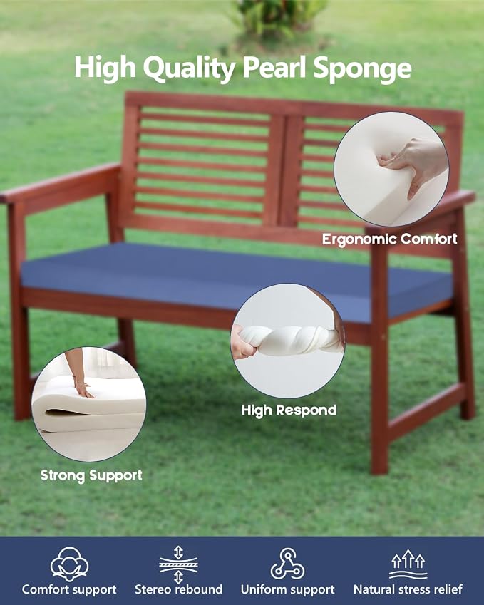 48x18x3“ Outdoor Bench Cushion, Strengthen Waterproof Seat Cushions, High-Density Bench Pad with Anti-Slip Bottom, Outdoor Cushion for Patio Garden Swing Furniture (Midnight Blue)