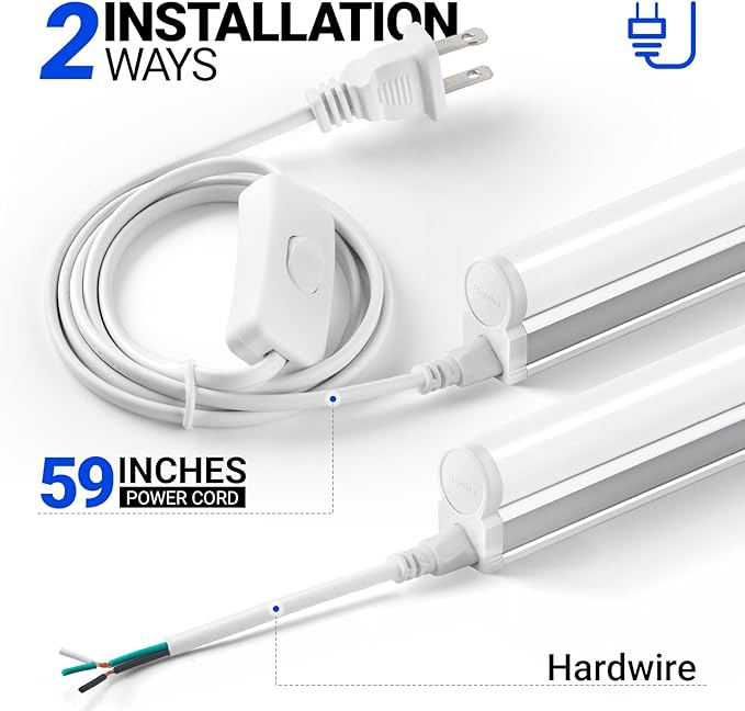 Barrina T5 3FT LED Shop Light, 1900lm, 5000K Daylight White, 16W Utility Light Fixture, Commercial Bay Light for Workshop Garage, Corded Electric with ON/Off Switch, 6 Packs
