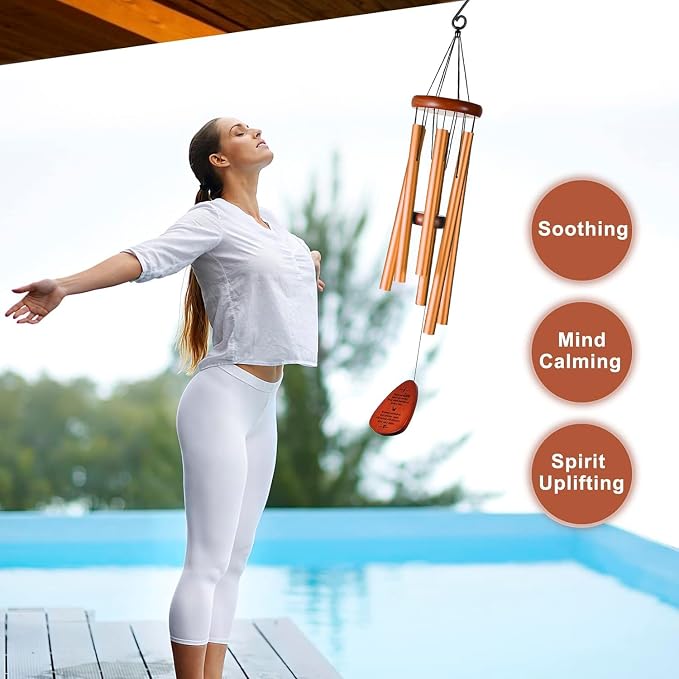 Memorial Wind Chimes for Loss of Loved One – Sympathy Wind Chimes for Dad, Mom, Baby, Brother, or Friend – Outdoor Bereavement Gift, Gold (Teardrop Design)