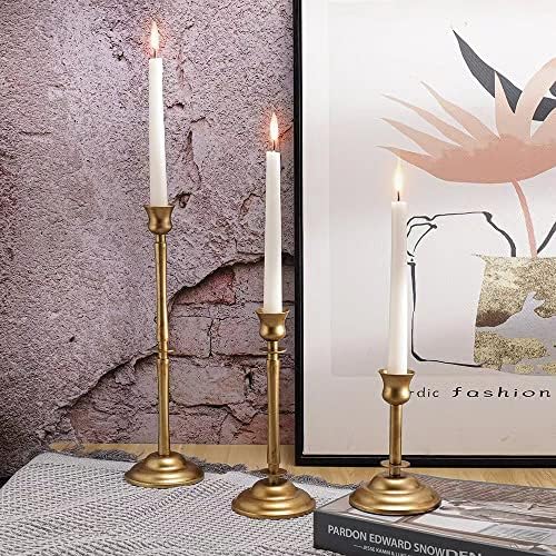 Gold Metal Taper Candle Holder Set of 3,Vintage Candlestick Holders for Decorating Centerpiece Dinning Table,Wedding,Fireplace Mantle,Home Decoration - Image 4