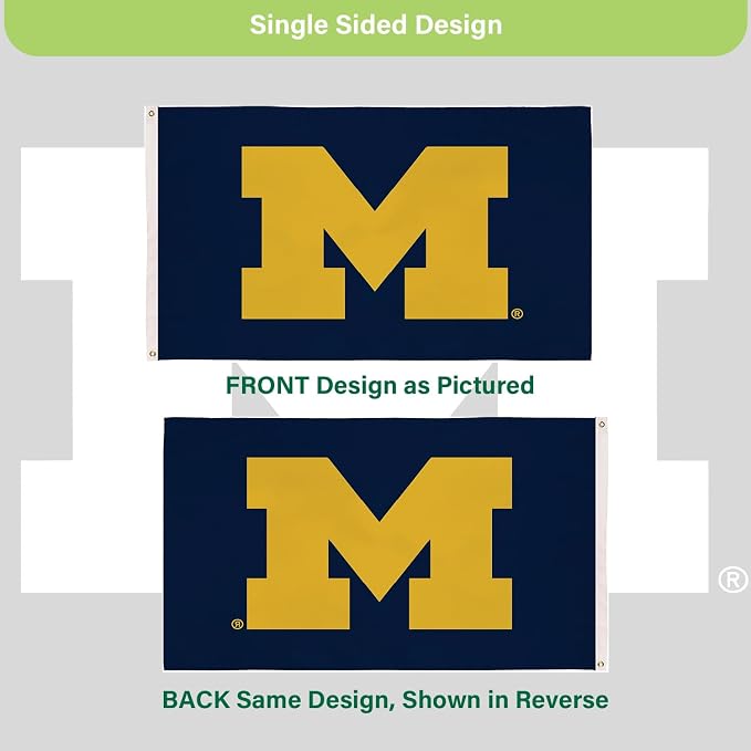 NCAA University Of Michigan Flag with Grommets, 3'x5' Michigan Wolverines Outdoor College Flags & Banners for Garden Patio Indoor Wall Décor