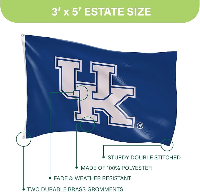 NCAA University of Kentucky Flag with Grommets, 3'x5' UK Wildcats Outdoor College Flags & Banners for Garden Patio Indoor Wall Décor
