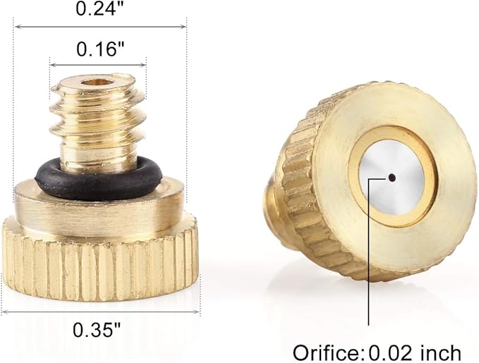 40Pcs CozyCabin Brass Misting Nozzles Misting Water Mister Nozzle for Garden, Patio, Greenhouse, Outdoor Cooling Mister System 0.016" Orifice (0.4mm) Thread UNC 10/24