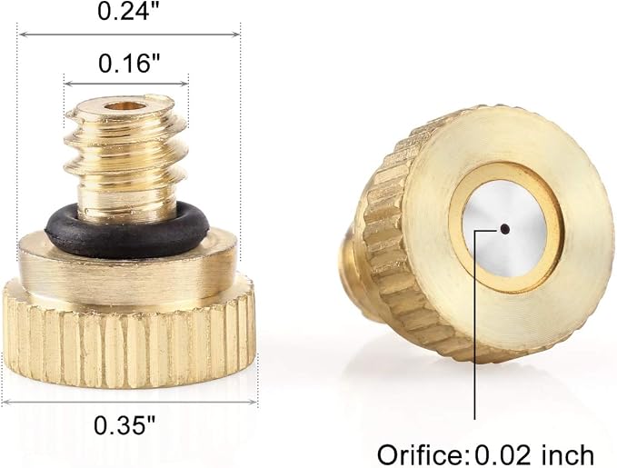 CozyCabin 20 Pcs Low Pressure Brass Misting Nozzles Misting Water Mister Nozzle for Garden, Patio, Greenhouse, Outdoor Cooling Mister System 0.016" Orifice (0.4mm) Thread UNC 10/24