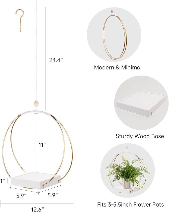 hismocal Hanging Planters for Indoor Plants, Plant Hanger with Sturdy Wood Base,Modern Boho Macrame Plant Hanger,Wall Ceiling Window Stands(Plants/Pots Not Included)