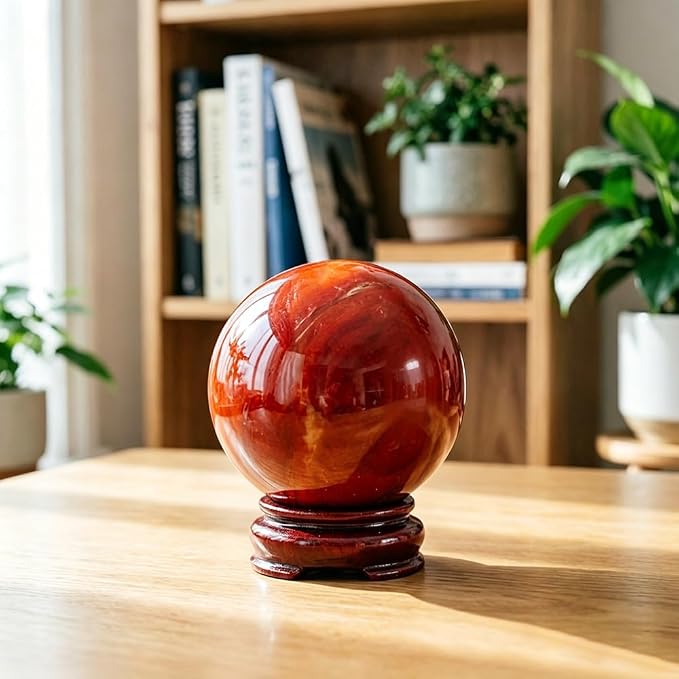 1.6-2 inch Red Jasper Crystal Ball with Stand Hand Polished Stone Sphere | Hand Polished Quartz Stone Sphere, Reiki Healing Mineral, Energy Balancing Degaussing, Home Office Desktop Ornament
