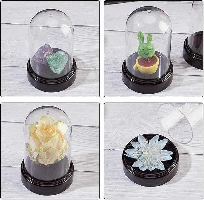 NBEADS 6 Sets Plastic Dome Cover, 2.77×4.2" in Diameter Plastic Display Dome Cloche Dome Mini Clear Display Dome with Plastic Base for Centerpieces Plants Rocks Specimens Decorations Crafts