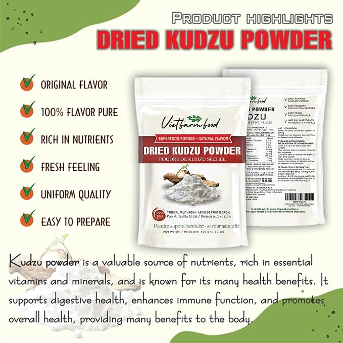 VIETFARMFOOD - KUDZU POWDER 5.29 oz (150g) VIETFARMFOOD: Pure freeze-dried vegetable powder, made from real vegetables with no added sugar - Perfect for daily nutrition to keep your body of vitality