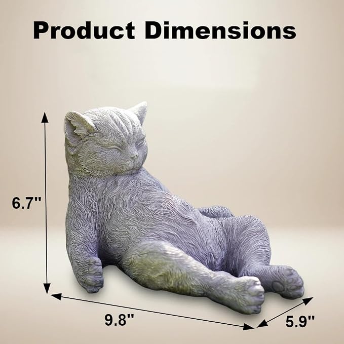 Cat Garden Statue Outdoor Decor, Pet Memorial Stone，Sleeping Cat Statue， Resin Cat Figurine Garden Sculpture Patio Decor,Headstones for Cats or Thoughtful Sympathy Gift,9.8" L x 5.9" W x 6.7" H