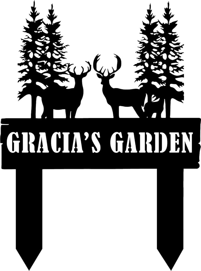 Personalized Deer Garden Sign with Stakes, Custom Metal Garden Decor, Large Deer Stake for Farmhouse, Metal Yard Art, Gift for Grandmother, Gift for Mom, Patio Garden Decorations, Housewarming Gift