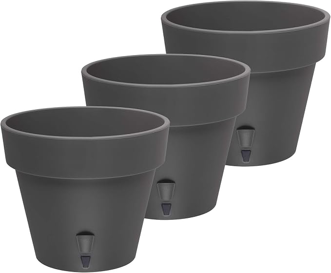 DECOPOTS - Pack of 3 - Self Watering Planter - Height 6.9 inches - Flower Pot with Bottom Watering Level Indicator for All House Plants, Flowers, Herbs (Diameter 7.9", Graphite)