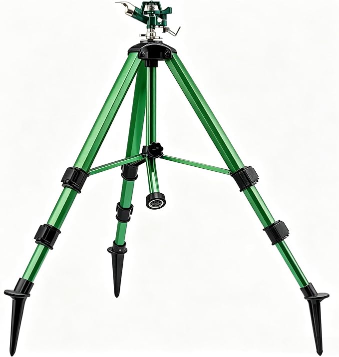 Sprinklers for Yard, Up to 50% Larger Watering Coverage, 2026 Heavy-Duty Impact Lawn Sprinkler on Spike Tripod Base with 360° Large Area Irrigation, Adjustable Extension Legs for Garden Lawn, Green