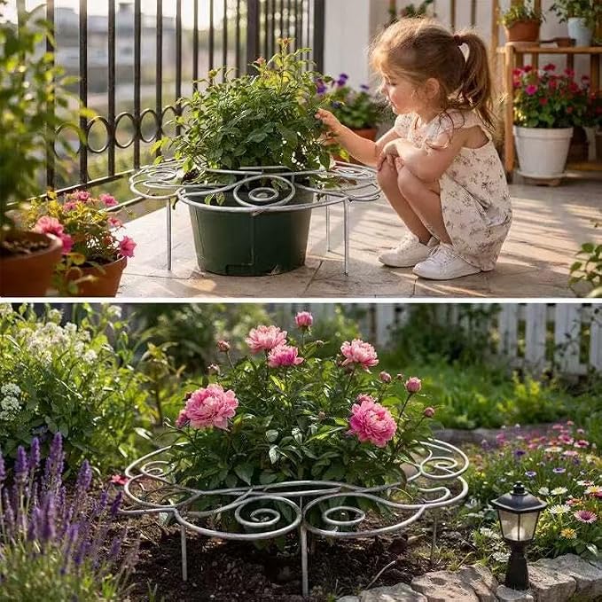 Metal Plant Support Ring for Garden, Peony Cages and Supports, Decorative Metal Plant Support Ring, Heavy-Duty Flower Support Frame, Outdoor Orchid Clip (M*2)