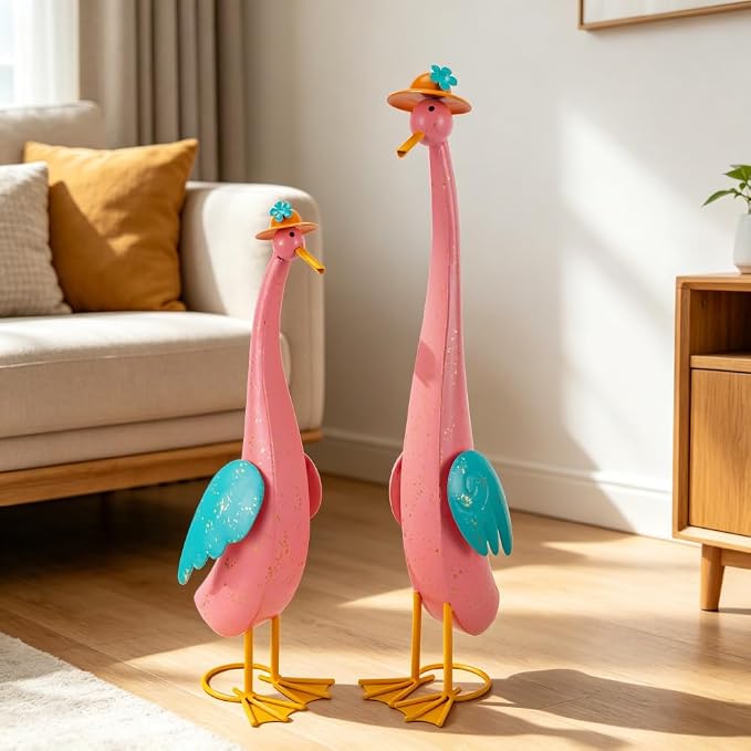 22" Duck Garden Statue Set of 2 Metal Ducks | Outdoor Yard Art Porch Animal Figurine Lawn Ornament Rustproof Yard Sculptures for Outside Patio Backyard Decorations