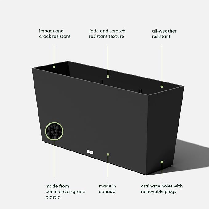Veradek Midori Long Trough Planter (Black, 39 inch - 2 Pack with 2 Saucer Trays)