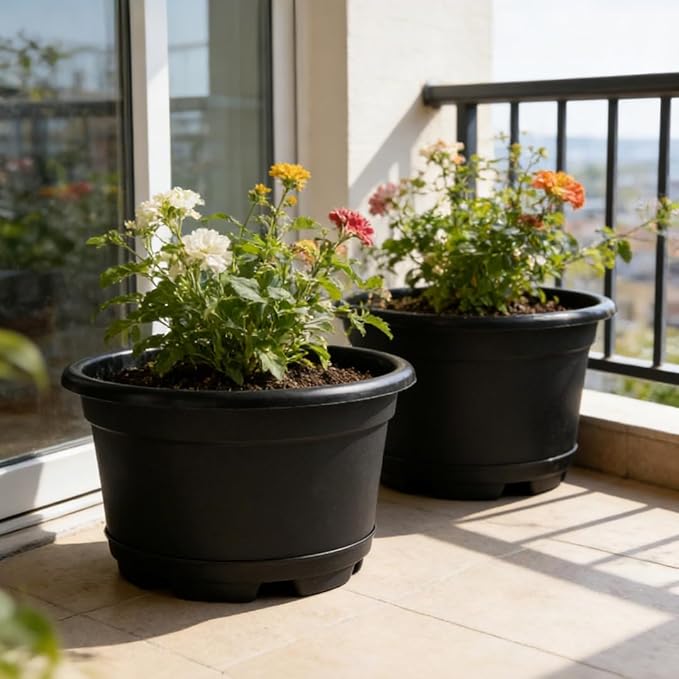 KPUVX Outdoor Flower Pots 5 Packs 13 inch pots for Plants Modern Decorative Garden Pot with Saucer, Lightweight Large Plastic Planters for Indoor Plants,Decorative Plastic Plant pots