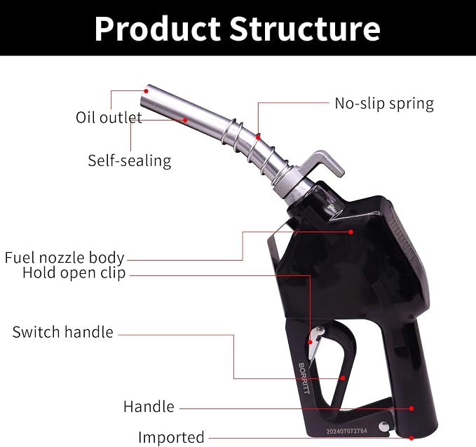 Black 3/4"inch NPT Automatic Shut-Off Fuel Nozzle With Hook+Filter Fuel Refilling Tool Used for diesel,gasoline,kerosen (13/16"Spout Max Flow Rate 16 GPM)