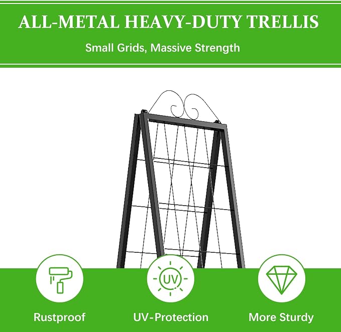 Zhongma Metal Garden Trellises Heavy Duty Plant Support Trellis(16"x 77"H A-Frame)