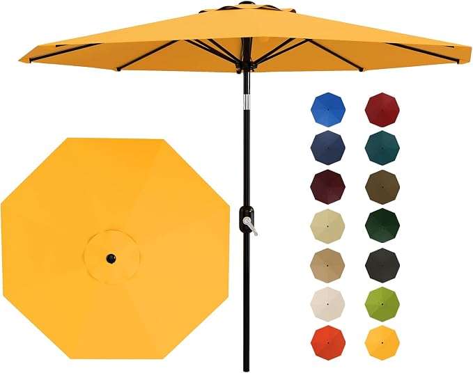 GarveeLife 10FT Patio Umbrella Outdoor, Table Umbrella with Push Button Tilt and Crank, 8 Sturdy Ribs UV Protection Waterproof for Garden, Pool, Market, Deck (Yellow)