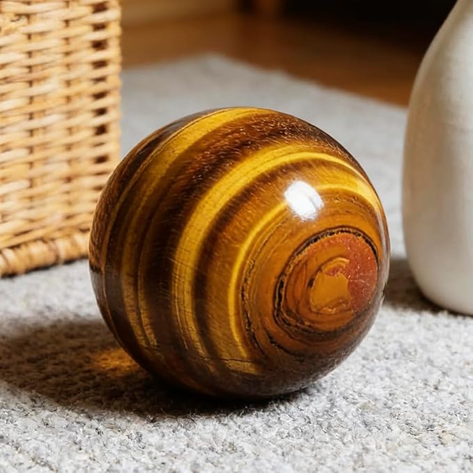 2.4-2.8 inch Natural Tiger's Eye Crystal Ball with Stand, Hand Polished Tiger Eye Stone Sphere, Healing Crystal Decorative Orb, Reiki Energy Stone Crafts, Feng Shui Home Ornament