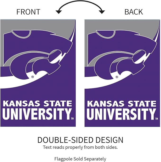 NCAA Kansas State University House Flag, 28 x 44, Double Sided Garden Flags for Outside, Outdoor College Flags & Banners for Gardens Patio, Indoor Wall Decor Flag for Room