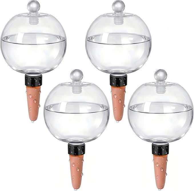 EX-Large Plant Watering Globes with Cover 26oz Top Fill Plastic Water Bulbs Self Watering Planter Inser, Slow Release Terracott, Plant Watering Devices for Plants, 4 Pack