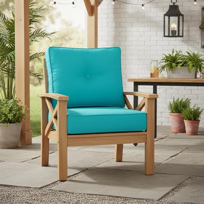 Sunbrella Deep Seat Cushion Set – Seat & Back Cushions for Patio Chairs, Sofas & Loveseats – Fade Resistant Outdoor Fabric, Ties, Zippered Cover, Cord Trim, Canvas Aruba