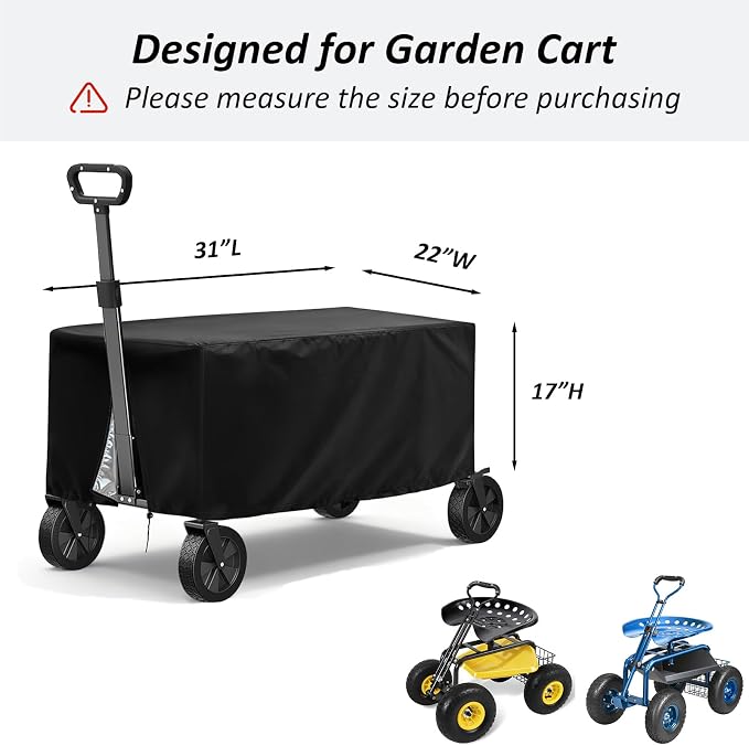 TheElves Garden Cart Rolling Workseat Cover, Outdoor Garden Scooter Covers Waterproof Heavy Duty for Sekey & VEVOR Scooters - 31x22x17 inch
