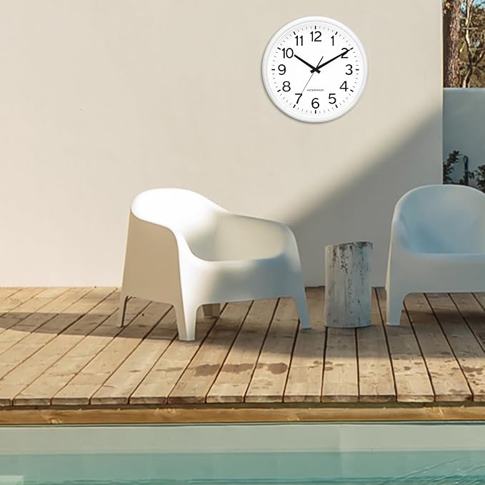 Caysie 16 Inch Sealed Large Outdoor Clock Waterproof, Silent Battery Operated Weatherproof Wall Clocks for Pool Patio Outside Home (White)