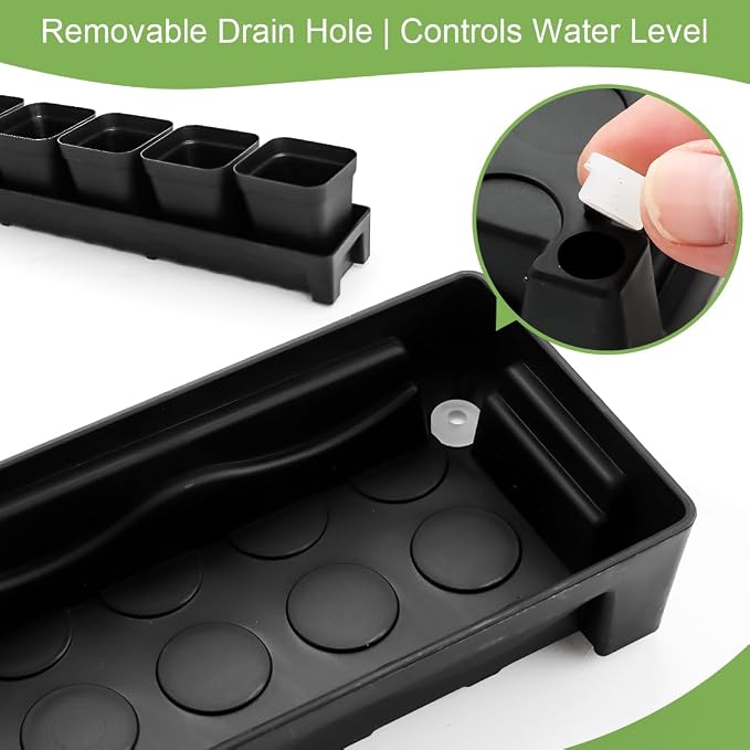 RooTrimmer 10 Pack Plastic Windowsill Saucer with 2.8 inch (7CM) Square Nursery Pots 60pcs, Rectangular Window Sill Plant Pot Trays with Removable Drainage Hole, Thick Plant Saucer Tray (Black)