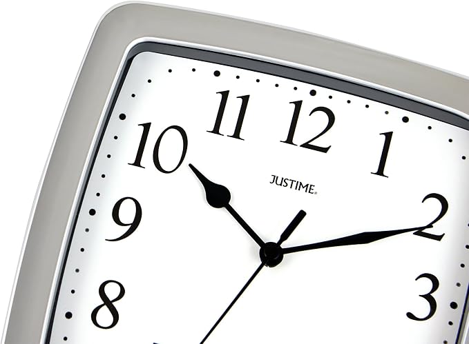 JUSTIME 8.5 Inch Water-Resistant Square Wall Clock for Bathroom, Kitchen, Boat, RV — Silent Non-Ticking, Battery Operated, 3-Point Mount, Indoor Outdoor Analog Clock for Humid Areas & Marine Use
