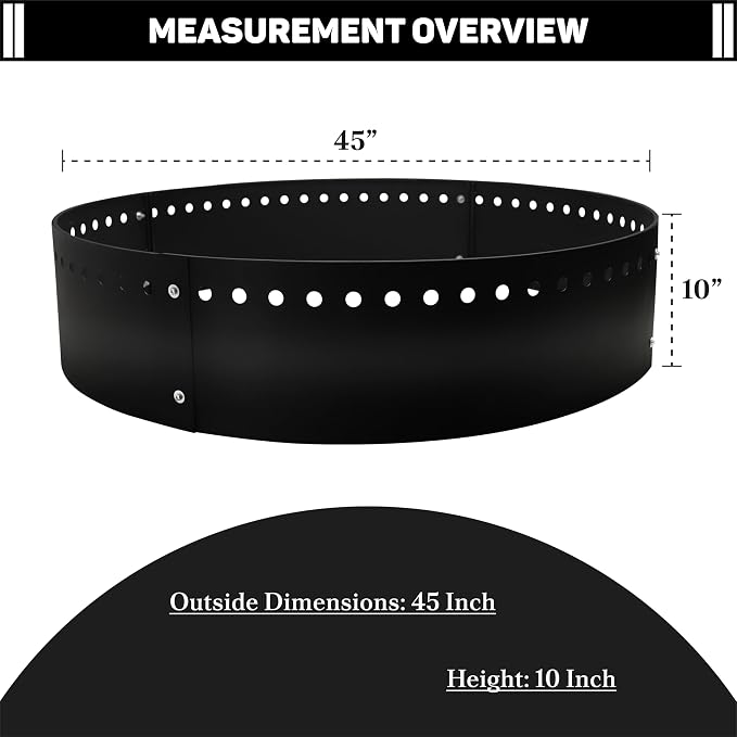 FEBTECH - 45" D x 10" H Outdoor Smokeless Fire Ring Insert - Steel Liner | Portable Heat Resistant Fire Ring for In-Ground or Above-Ground Setups, Camping Bonfires & Gatherings