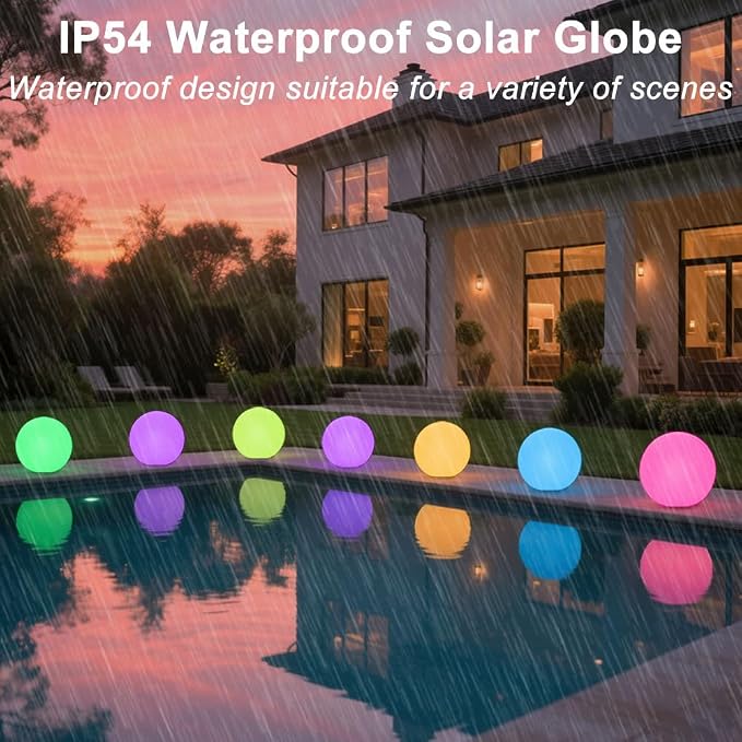10-in Solar Orb Light, Waterproof Solar Globe Light Outdoor Dimmable RGB Color Changing Solar Garden Ball Light for Outside w/Remote, Landscape Lighting Mood Lamp w/Ground Stake for Yard Poolside Lawn