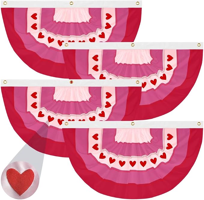 4Pack Lesbian Pride Bunting Flag 2 x 4 Ft, Pink Red White Heart Pleated Fan Flag for Pride Month, WLW Wedding Decorations, LGBTQ Love Party Banner, Same-Sex Wedding, Porch Wall Fence Decor