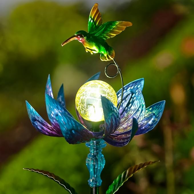 Solar Wind Spinners Outdoor, Solar Wind Spinner with LED Lights Ball, Garden Windmill for Yard, Garden, Patio, Lawn Decor (Blue)