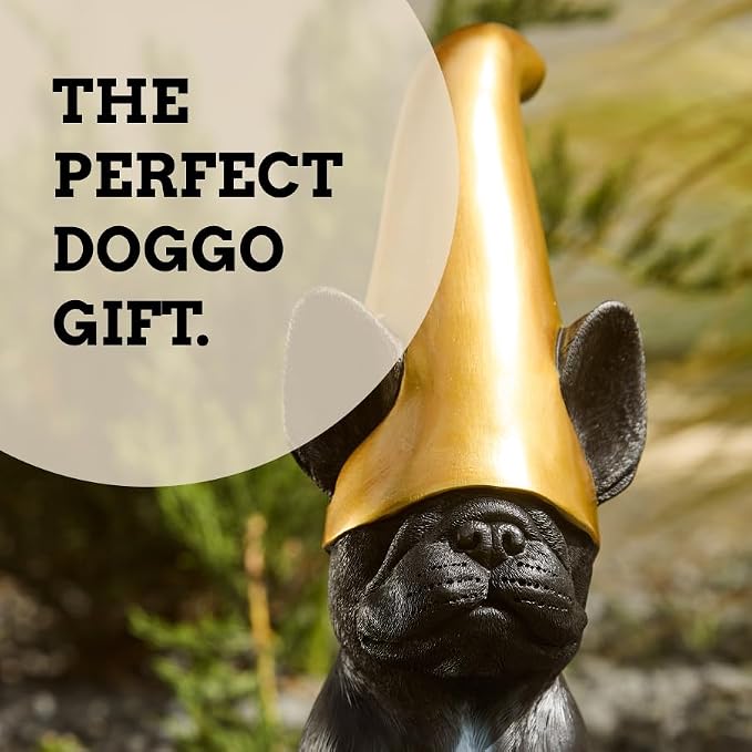 Frenchie Gnome - Black Frenchie Statue with Gold Hat | Doodle Gnome Cute French Bulldog Decor Garden Gnome