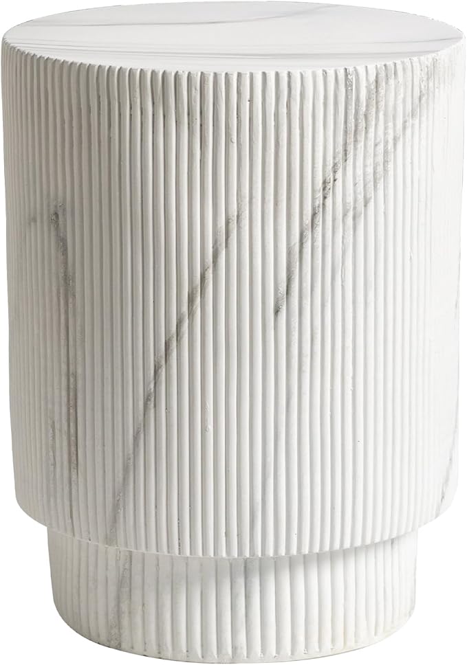 LeisureMod Eden Modern Side End Table – Indoor and Outdoor Accent Table for Living Room, Bedroom, Patio, Balcony, Porch, Garden, Small Spaces in White Marble