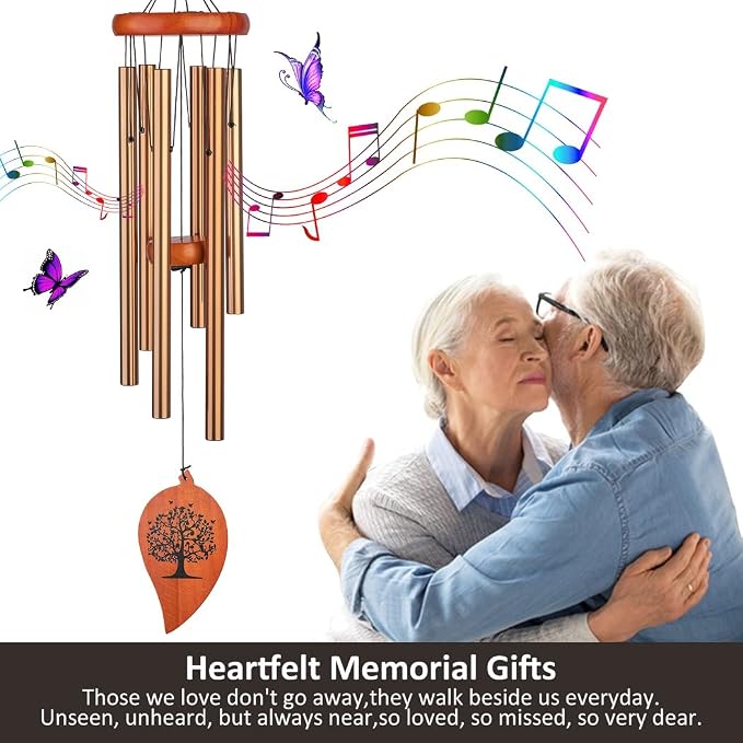 32" Memorial Wind Chimes, Sympathy Grief Wind Chimes, in Memory of Loved One Loss of Mother Father，Home Decor Garden Patio Outdoor-Golden