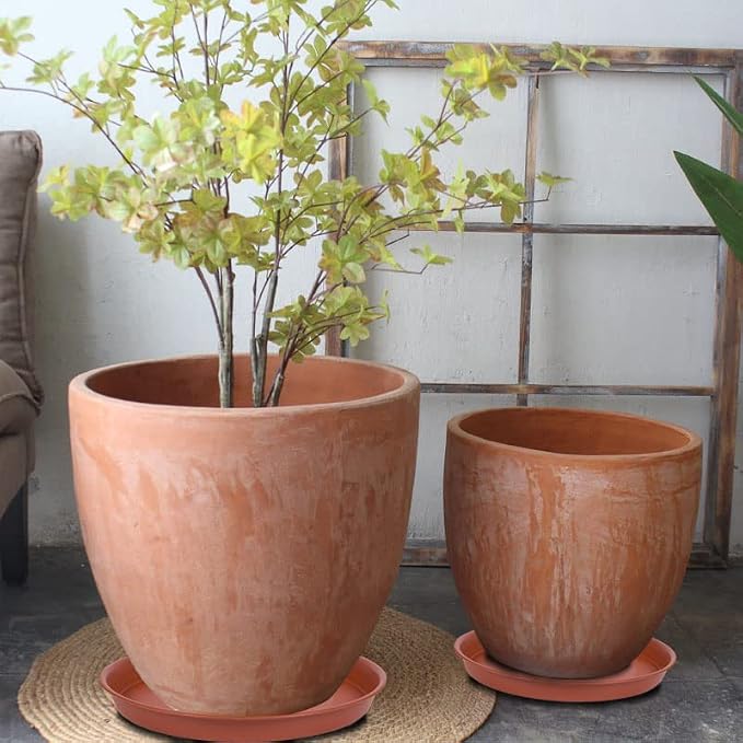 2 Pack of 10 inch Plant Saucer, Bird Bath Bowl 10 inch, Plant Tray for Pots, Plant Saucers for Indoors, Plant Trays for Planter 8"/9"/10" (10 inch, Terracotta)