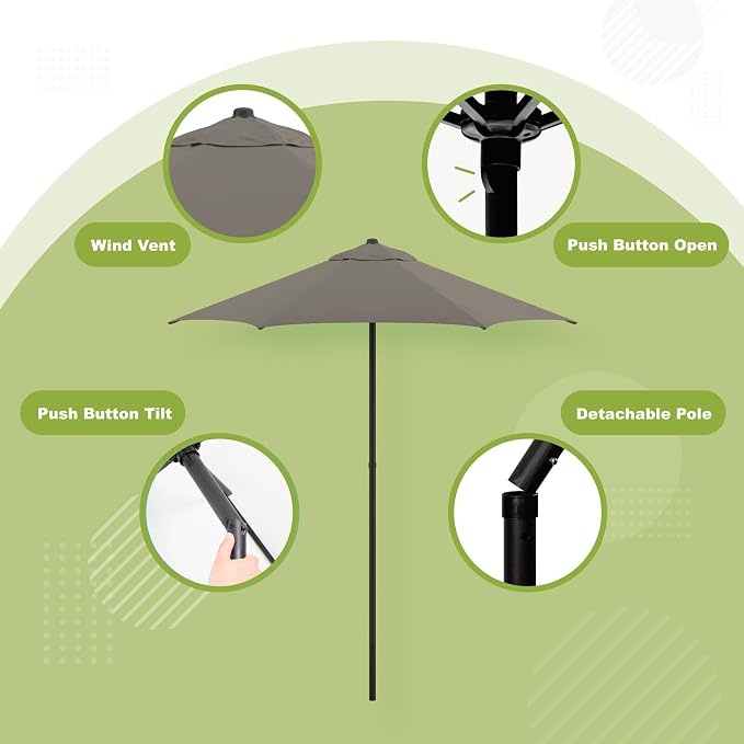 Sunline 7.5 ft Patio Umbrella with Crank & Push Button Tilt, Outdoor Market Umbrella with UV Protection & Wind Vent, Metal Frame for Deck, Pool & Table, Taupe
