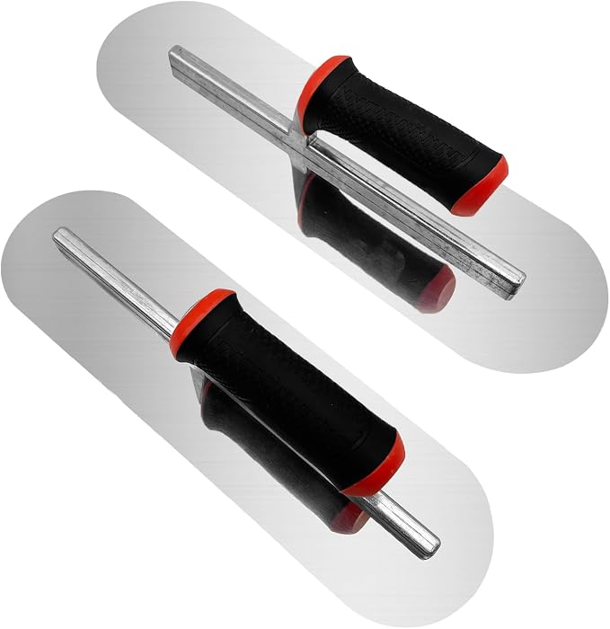 2 Pieces Pool Trowel, 0.7mm Thickness Stainless Steel Flat Finishing Trowel Set with Rubber Handle, Concrete Hand Tools for Drywall Repairs and Spreading