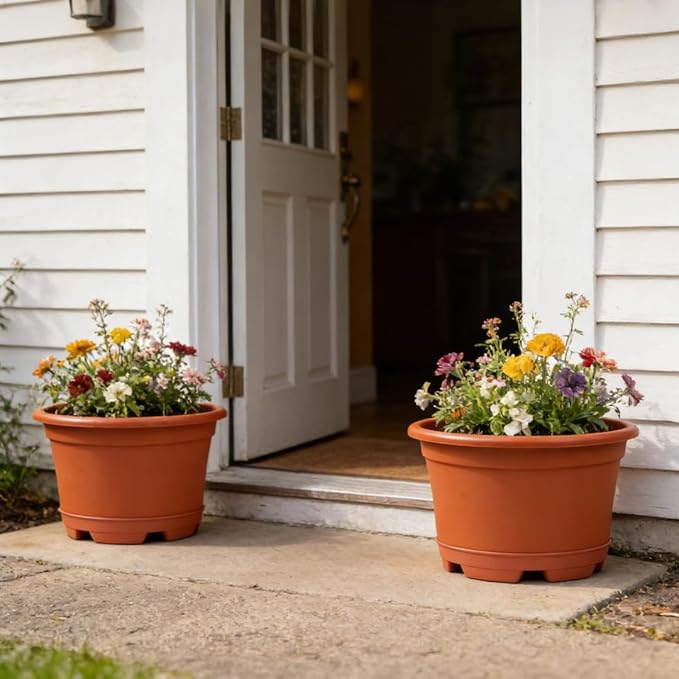 KPUVX Outdoor Flower Pots 5 Packs 13 inch pots for Plants Modern Decorative Garden Pot with Saucer, Lightweight Large Plastic Planters for Indoor Plants,Decorative Plastic Plant Pots