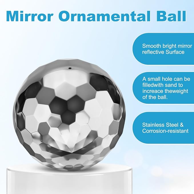 M METERXITY 1-Pack Garden Gazing Globes Ball Sculptures Diamond 8 Inch 304 Stainless Steel Hollow Mirror Reflective Floating Ball for Garden/Pond/Home/Yard Outdoor Decoration [Silver]