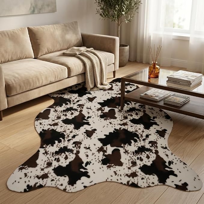 MustMat Faux Cowhide Rug, Cow Print Area Rug for Western Decor 5'2" x 6'7" | Ideal for Living Rooms, Dining Rooms & Offices. Matches Rustic Styles, Perfect for Holiday & Birthday Decor