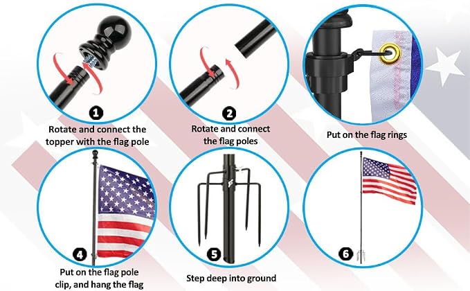 10 Foot Flag Poles for Outside House Inground with 3x5 American Flags,Heavy Duty Stainless Steel Flag Pole in Ground with 5 Pronges Base,Inground Flag Poles for Residential Garden Yard