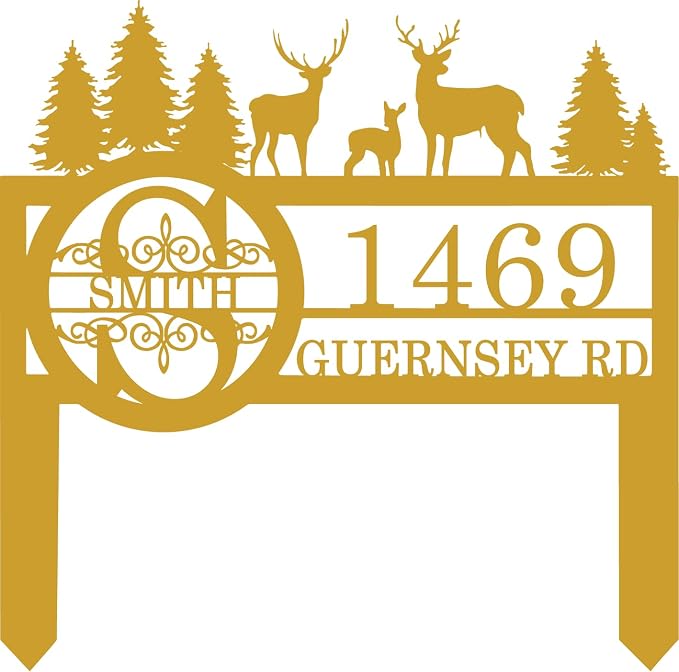 Personalized Deer Wildlife Decor for Outside, Custom Garden Address Sign with Metal Stake, Address House Number Sign, Name Farmhouse Decoration, Yard Housewarming Gift, Camping Decor for Outdoor