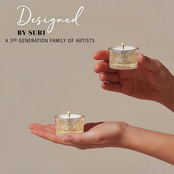 SURI Jerusalem Design Glass Shabbat Tea Light Candle Holder Set of 2 – Modern Judaica Home Décor
