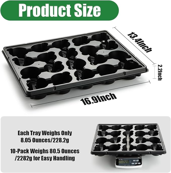 RooTrimmer 20 Cell Plant Trays for Carrying 3 inch Round Nursery Pots, Sturdy Plastic Trays Suitable for Holding 200 pcs Peat Pots (10 Packs - Trays Only, Pots Not Included)