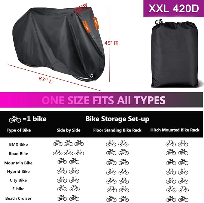 Bike Cover for 1, 2 or 3 Bikes Waterproof Bicycle Cover Outdoor Bike Storage Covers XL XXL 420D Heavy Duty Rain Sun UV Wind Proof for Mountain Road Electric Bike etc